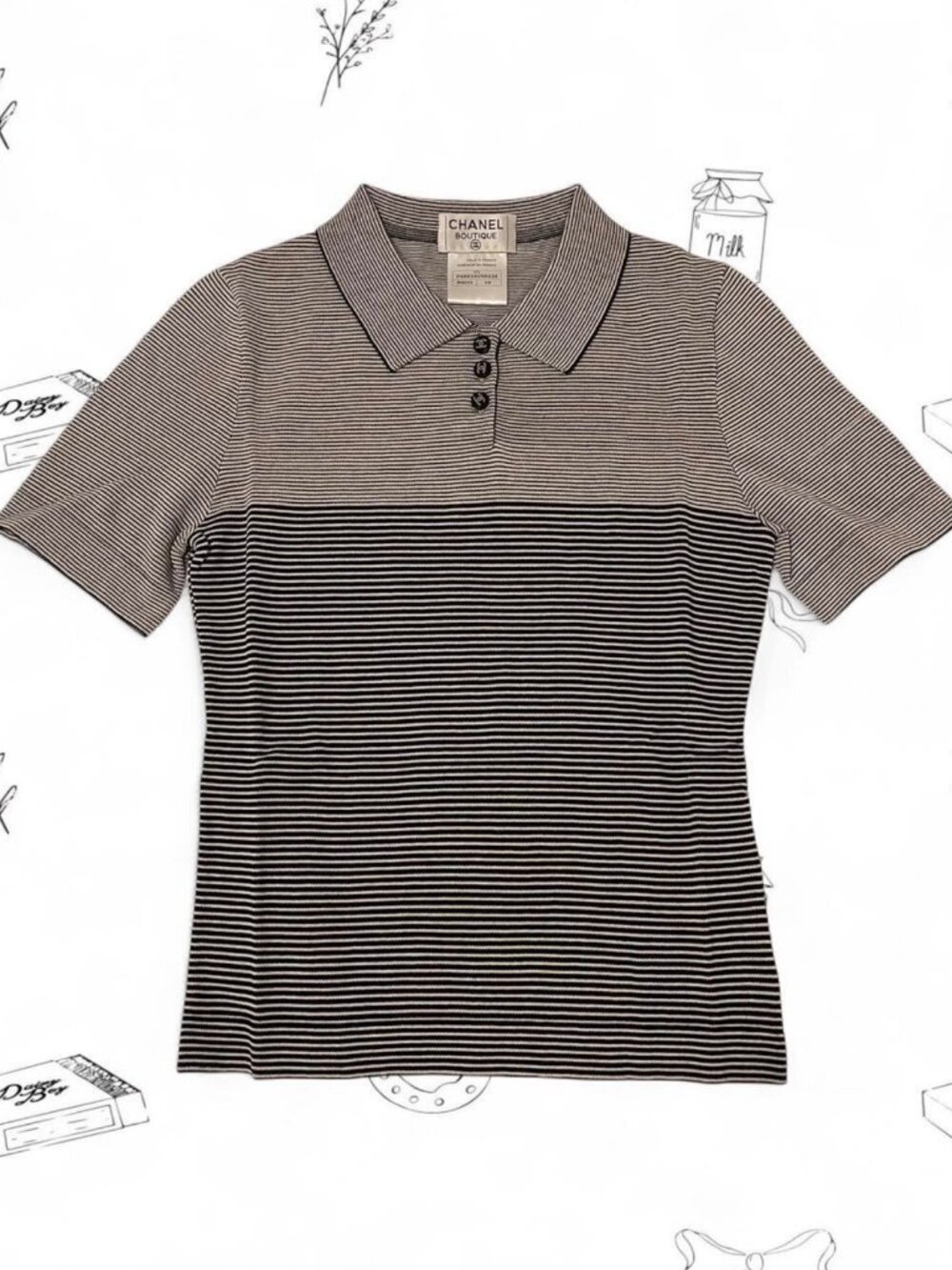 preloved chanel 1993 Striped Polo Shirt in Black SZ 36